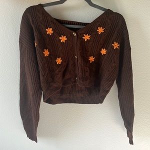Brown with orange flower knit sweater